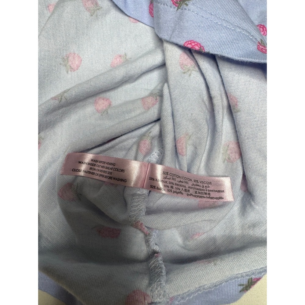 La Vie en Rose Pajama Set XXL Blue Pink Raspberry Print Button Down Shorts 2pc - Picture 6 of 7